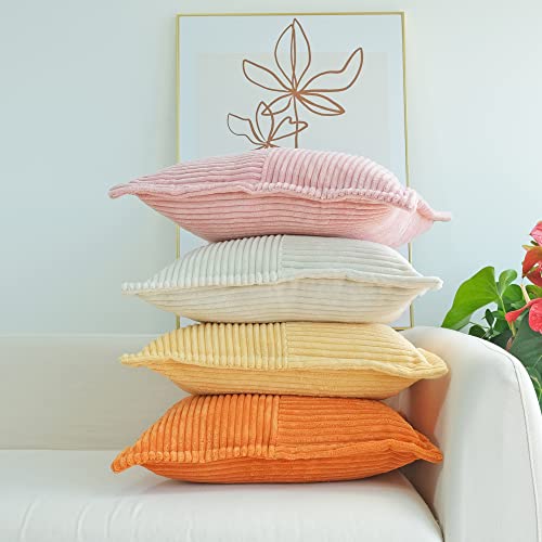 Jojusis Corduroy Pillow Covers With Splicing Set Of 2 Super Soft Boho Striped Pillow Covers Broadside Decorative Textured Throw Pillows For Spring Couch Cushion Livingroom 18 X 18 Inch Beige #TOP6