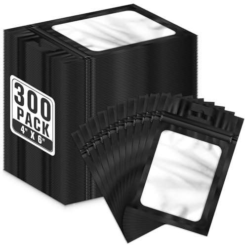 ANZNKU 300 Pcs Mylar Bags 4×6', Black Resealable Smell Proof Bag