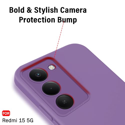 Image of TheGiftKart Liquid Silicon Back Cover Case for Mi Redmi 15 5G | Stylish Camera Protection Module | Micro-Fibre Lining Inside | Shockproof Back Cover Case for Redmi 15 5G (Silicone, Purple)