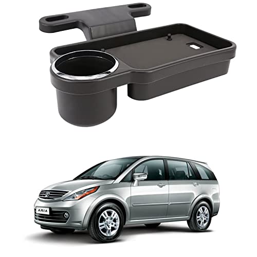 Image of Oshotto (FT-04) Foldable Car Auto Headrest Rear Back Seat Table Drink Food Cup Tray Holder Compatible with Tata Aria - Black