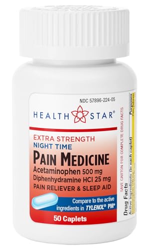 GeriCare Extra Strength Night-Time Acetaminophen 500 mg, Diphenhydramine HCI 25 mg Caplets - Dual-Action Formula for Effective Pain Management and Enhanced Sleep Quality, 50 Count (Pack of 1)