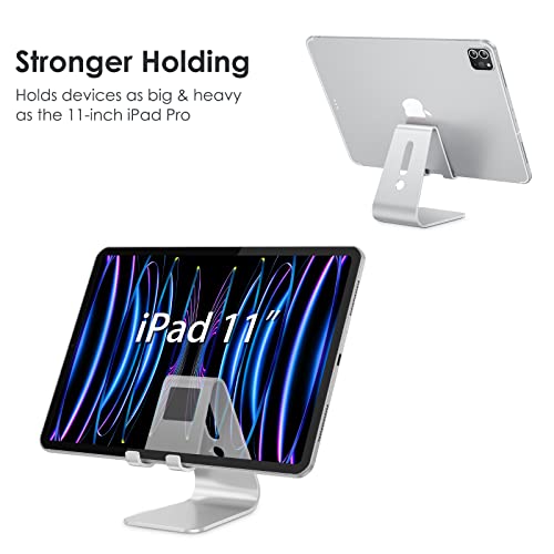 Omoton Upgraded Aluminum Cell Phone Stand, C1 Durable Cellphone Dock With Protective Pads, Smart Stand Designed For Iphone 14 Plus, 14/13/12/11 Pro Max Xr Xs, Ipad Mini, Android Phones, Silver #TOP3