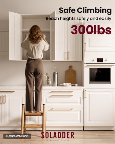 Image of SOLADDER 2 Step Ladder, Folding Step Stool with Anti-Slip Wide Sturdy Pedal, Multi-Use for Home and Kitchen Use, Space Saving-Woodgrain(300lbs Capacity)