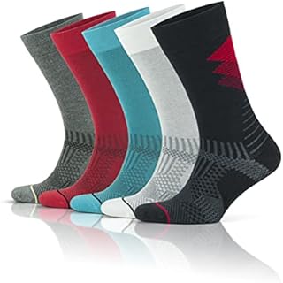 Men's Bamboo Walking Socks, 5 Pairs box, colourful soft comfortable and breathable, anti blister quick dry natural bamboo socks for walking hiking camping socks black white red grey UK Size 6-11