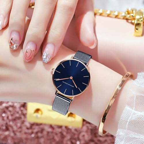 Image of HANNAH MARTIN Watches for Women Analog Women's Watch with Stainless Steel Expansion Band Minimalist Slim Dial 30M Waterproof Ladies Dress Wristwatch for Casual Daily Business
