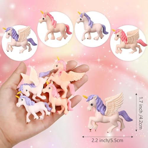 Image of Chunful 48 Pcs Mini Unicorn Figurine Cake Toppers for Birthday Decorations Small Plastic Miniature Flying Horse Figures for Fairy Garden Accessories Moss Landscape Dollhouse DIY Crafts Party Supplies