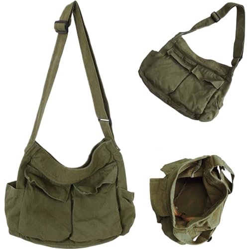 Canvas Messenger Bag for Men Women Vintage Trendy Multi-Pocket Messenger Bag Zipper Closure Easy Matching 16x13x6 Inch Shoulder for Office, Travel, School, Canvas, Christmas Decor2