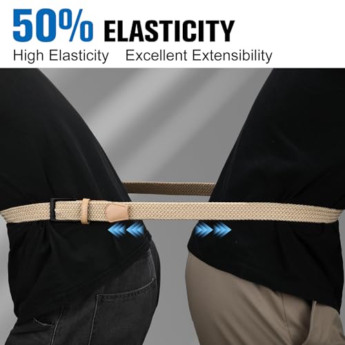 Image of SANSTHS 2 Pack Stretch Braided Elastic Belt for Men, 1 3 /8 inch Elastic Woven Belts Mens Stretch Belt for Casual Golf Jeans