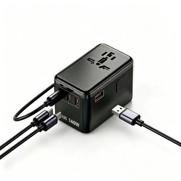 Cargador de viaje con adaptador de corriente de 140 W, adaptador de corriente multifunción de 4 puertos USB, estación de carga de escritorio con carga rápida PD 140 W