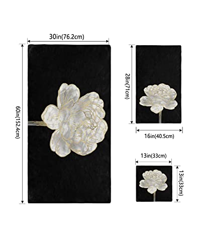 Abstract White Floral Towel Sets For Bathroom,Microfiber Bath Kitchen Beach Hair Hand Yoga Dish Towels And Washcloths,Spring Botanical Flower Gold Line Black Quick Dry Towels+Set Accessories Decor #TOP3