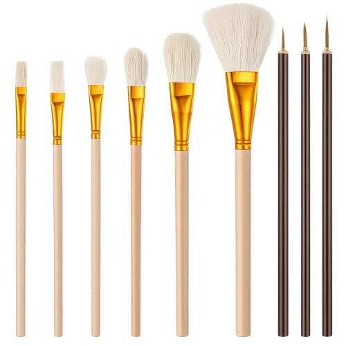 9 Stück Keramikpinsel,Glasurpinsel Keramik Pinsel,Glasur Pinsel Keramik Bemalen,Pinselset Acrylfarbe Set Fächerpinsel Keramiks Acryl Glasur Töpfern Pinsels für Aquarell Keramikmalerei Modellbau