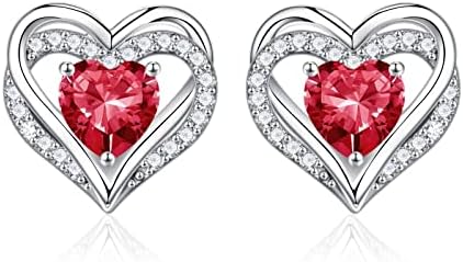 Iefil Heart Earrings for Girls, 925 Sterling Silver July Birthstone Red Ruby Heart Stud Earrings for Teen Girls Women Mothers Day Anniversary Valentines Day Birthday Gifts for Women Her Wife Jewelry