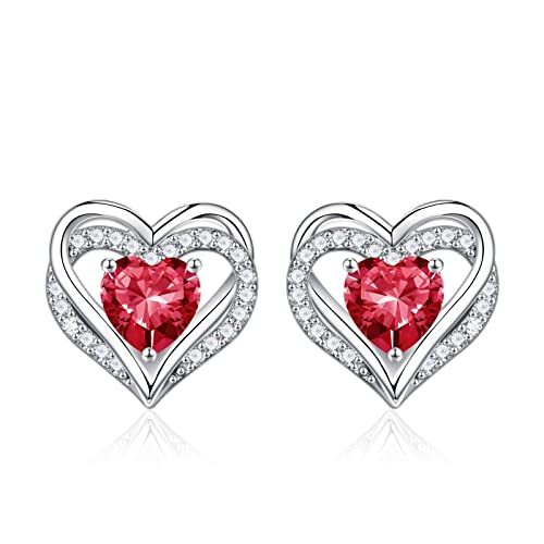 Iefil Heart Earrings For Girls, 925 Sterling Silver July Birthstone Red Ruby Heart Stud Earrings For Teen Girls Women Mothers Day Anniversary Valentines Day Birthday Gifts For Women Her Wife Jewelry #TOP17