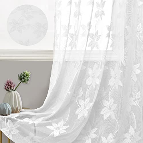 DWCN 2 Pack Floral Lace Valances for Kitchen - 52 x 18 inch Rod Pocket Window Voile Tier Valance Curtain for Small Window Kitchen Cafe, Lace White by DWCN - Image 3