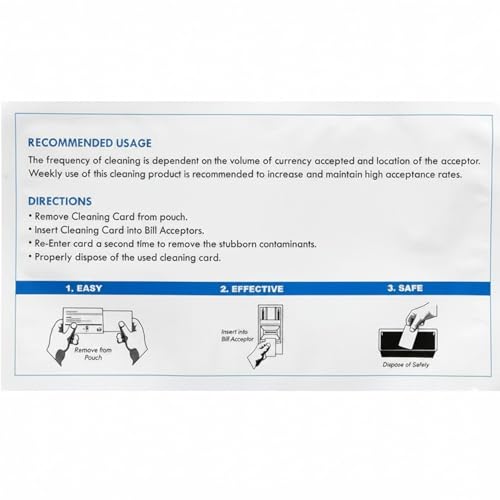 Heigble 1 Pcs 2.5" x 7.5" Presaturated Bill Validator Cleaning Cards Compatible with All Bill Validators, Readers and Currency Counters