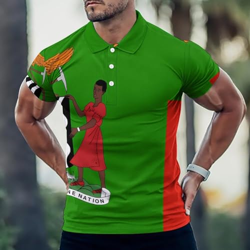 Zambia Flag Zambian Coat of Arms Men's Polo Shirt Short Sleeve Athletic Shirts Summer Collared Tops2