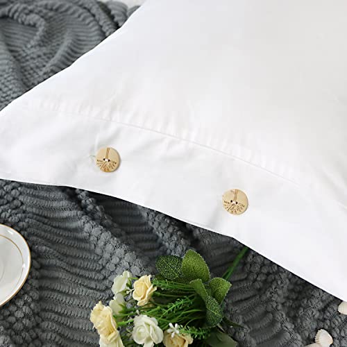Lemfux 100% Cotton White Pillowcases Queen Size Set Of 2, Soft Breathable Durable Pillow Shams With Decorative Buttons, Luxury Elegant Bed Pillow Covers With Envelope Closure #TOP5