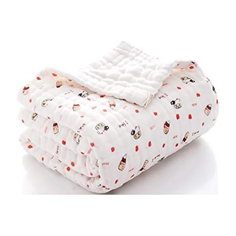 Baby Swaddle Blanket, Aolaso Muslin 100% Cotton Six Layers Infant Stroller Blanket Ultra Soft & Absorbent Babies Bath Towel Extra Large Thick Swaddle Wrap 110 x 115cm (a Free face Towel) Cover