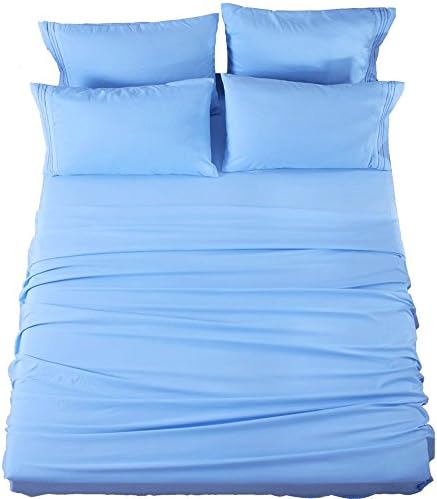 SONORO KATE Bed Sheets Set Sheets Microfiber Super Soft 1800 Thread Count Luxury Egyptian Sheets 16-Inch Deep Pocket Wrinkle Fade and Hypoallergenic - 6 Piece (Full, Lake Blue)