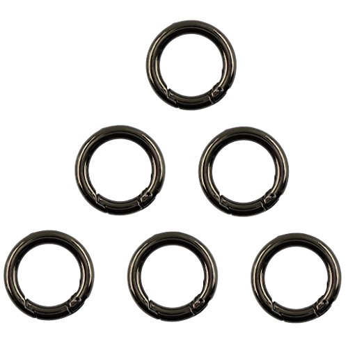 Set of 6 Round Bag Black Alloy Spring Loaded Clasp Keyring Buckle –Black