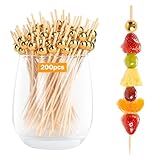 【200 PCS】 Gold Pearl Bamboo Cocktail Picks, Fancy Toothpicks for Appetizers, Decorative Skewers for Charcuterie Boards, Drink & Fruit Sticks, Sandwich Picks, Bar Garnish, Wedding Party Food. 4.7 Inch