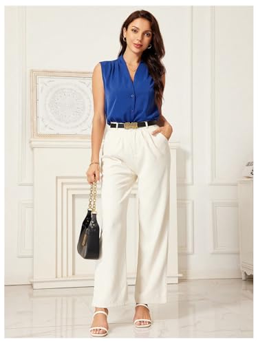 Milumia Women's Casual Sleeveless Button Down Blouse Tank Tops V Neck Vest3