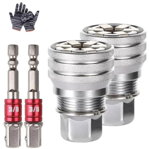 Voeerta 2026 Upgraded Multi-Function Universal Socket Wrench Tool 3/8-3/4 Adjustable Universal Socket Self-Adjusting Ratchet Adapter for Home DIY Auto Repair Maintenance (2Sets)