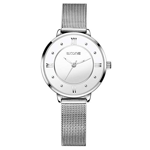 Skone Fashion Women's Gift Watches, Stainless Steel Watches for Women Waterproof, Elegant Ladies Analog Bracelet Silver Watches