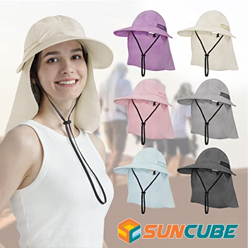 Sun Cube Women Sun Hat Neck Flap Cover, Uv Protection Wide Brim Fishing Hat, Ponytail Hole Hiking Hat, Foldable Beach Cap Gardening Camping Outdoor Safari Hat, Summer Travel Gifts Upf 50+, Dark Gray #TOP6