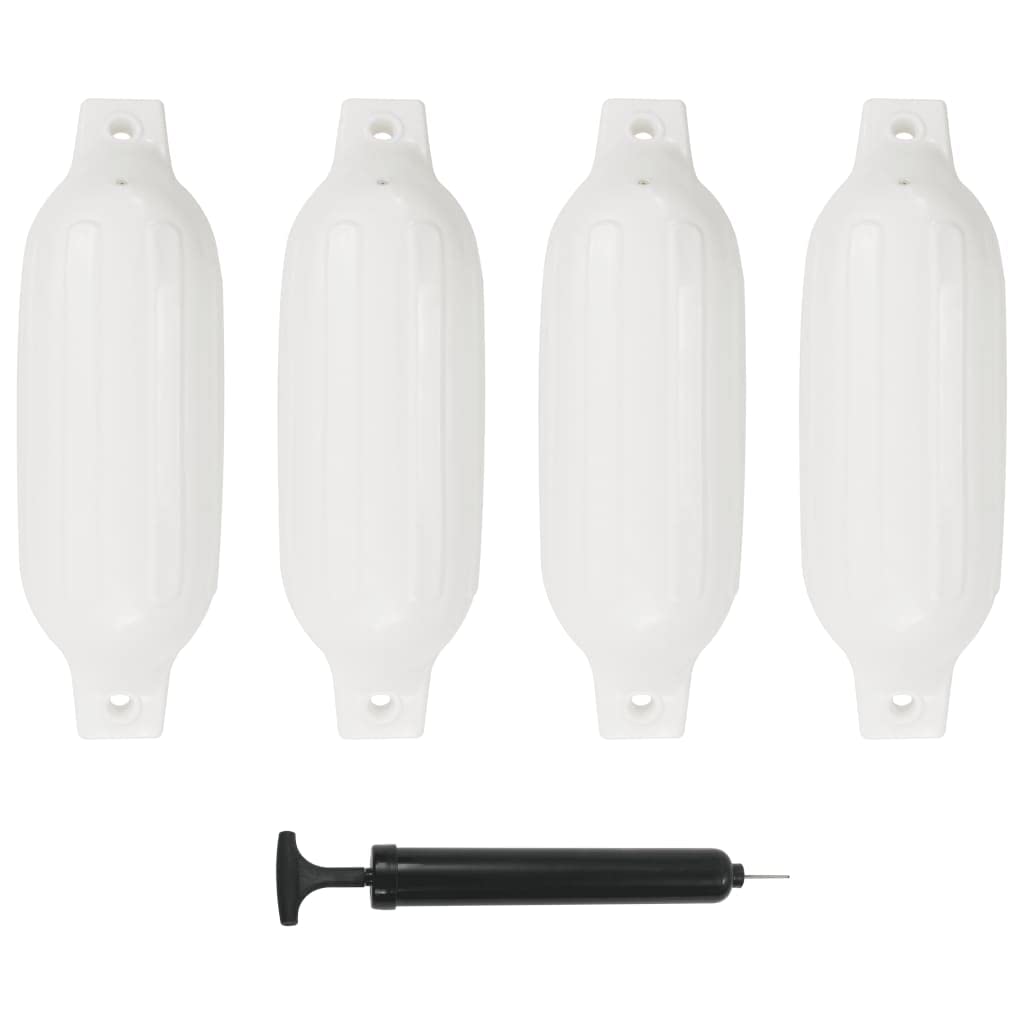 Bootsfender 4 Stk. Weiß PVC 41 x 11,5 cm mit Pumpe, Schutz für Boot, Yacht, Segelboot, Motorboot am Steg, Klampen und Hafen, robustes Zubehör zum Anlegen und Sichern