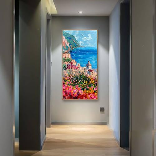 Toile fleur mer ville grand format pour fond de canapé décoration murale