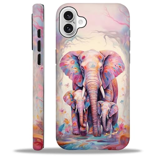 Compatible with iPhone 16 Case, Love Elephant Pattern, 2 in 1 Double Protection, Anti-Scratch Shockproof