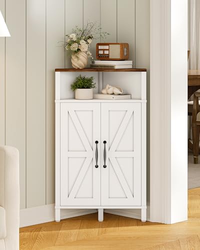 CHOEZON Farmhouse-Style Corner Cabinet, Corner Shelf with Open Storage, Double-Door