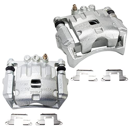 Image of TRQ Front Driver and Passenger Side Brake Caliper Set Hardware Caliper Brackets Compatible with 11-13 Ford Fiesta 14-18 Fiesta with Rear Drum Brakes 11-14 Mazda 2