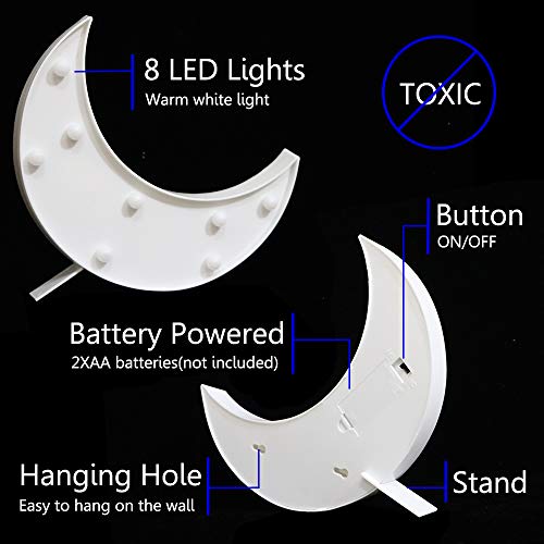 Vicila Led Moon Shaped Marquee Signs, Light Up Moon Night Lights Battery Operated Crescent Moon Lamp For Bedroom, Christmas, Birthday Party Decor-Moon(White) #TOP5