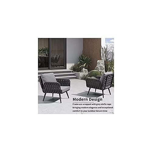 Image of LOCCUS 4 Piece Outdoor /Indoor Patio Furniture Set Waterproof Weaving Rope Couch Sofa Set with Powder-Coated Iron Conversation Bistro Set for Balcony Lawn Terrace Backyard (Black & Grey)