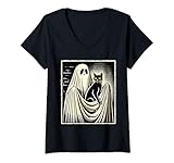Photo Gallery donna ghost holding gatto nero retro halloween amante gatto uomini donne maglietta con collo a v Photo Gallery donna ghost holding gatto nero retro halloween amante gatto uomini donne maglietta con collo a v