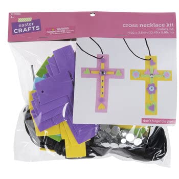 Easter Cross Necklace Craft Kit - Makes 24 Foam Art Projects For Sunday School, VBS & Classroom Activities