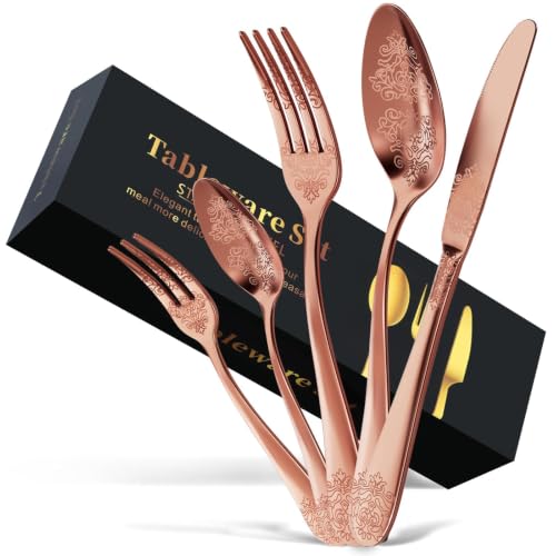 Image of DRAGON RIOT Rose Gold Cutlery Set for 4 People, Knife Fork Spoon Set