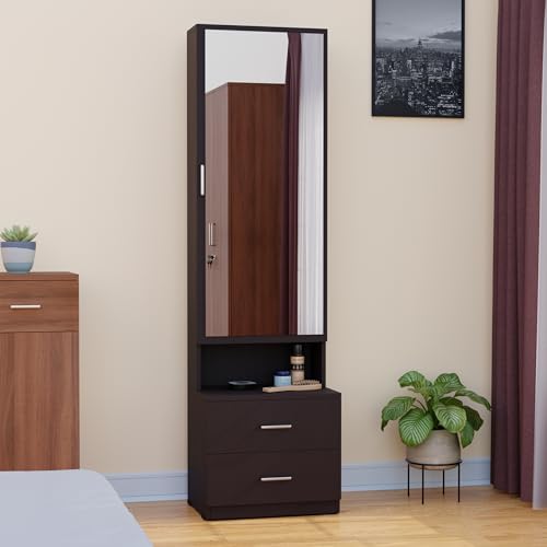 Image of FURNIFLIX Engineered Wood Dressing Table with Drawers and Door Storage Wooden Mirror Vanity Furniture for Bedroom Home Living Room - Black Wenge Finish