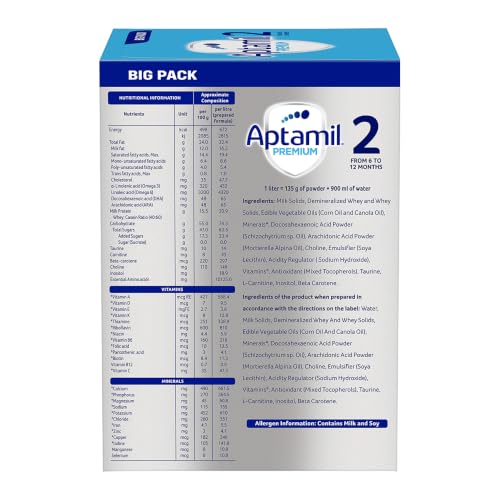 Image of Aptamil Premium Infant Formula for Babies - Stage 2 (6-12 Months) -With DHA ARA - 1.2 kg - Bag-In-Box Pack