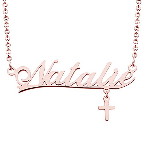 CLY Jewelry Rose Gold Cross Pendant Costom Customized Personalized Natalie Name Necklace