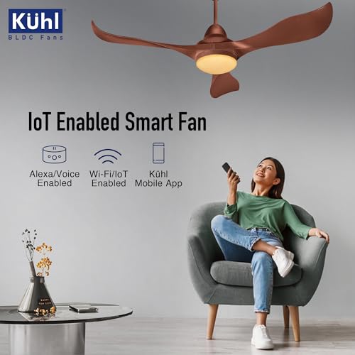 Image of KUHL Glanz F3 1320MM 65% Power Saving BLDC Ceiling Fan | BEE 5 Star Rated & ISI Marked | High Air Flow | 5Year Warranty on Motor By Brand |Free Installation | IoT Operate via Mobile & Alexa | Brown