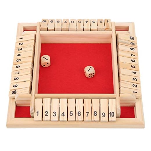 Stäng Box Dice Game, Tallmaterial, Röd flanell, 4-sidiga 10 nummer, Kompakt och praktisk, Spel för 6-åringar med två tärningar för familje- eller festanvändning