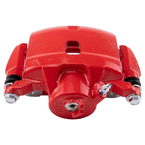 Image of TRQ Front Left Brake Caliper w /Bracket Performance Red Drivers Side