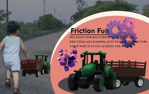 Image of Friction Powered Tractor Trolley Toy for Kids | Farm Tractor Toy with Trailer for Boys & Girls | Push & Go Tractor Vehicle Toy | BIS Certified | NeoKiddo (Green)