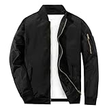 Seadmit Bomberjacke Herren Jacke mit Ärmeltasche Baseball Blouson College Jacke Übergangsjacke Herren Militär Fliegerjacke Stehkragen Herbst Winter Frühling Jacken(A2 Schwarz,M)