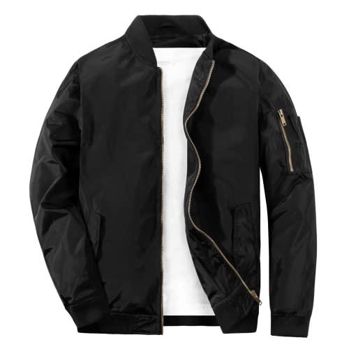Seadmit Bomberjacke Herren Jacke mit Ärmeltasche Baseball Blouson College Jacke Übergangsjacke Herren Militär Fliegerjacke Stehkragen Herbst Winter Frühling Jacken(A2 Schwarz,M) Cover
