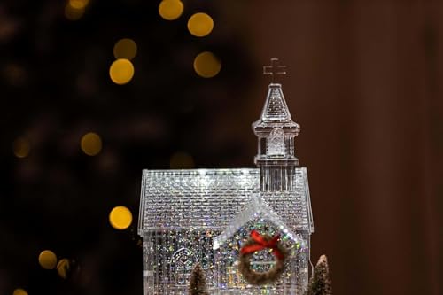 HomeZone® LED Acrylic Snow Village Church for Christmas Tabletop Decor Christmas Village Houses with Snow and Led,28cm Winter Village Accessories,White Xmas House Figurines,Xmas Decoration - Image 2