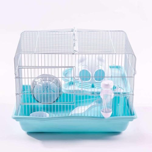 Gaiola para Hamster, Desmontável, 2 Andares, 35,5x26,6x27,5 cm, Azul, Aço/Acrílico/Plástico, com Brinquedos, Completa para Roedores